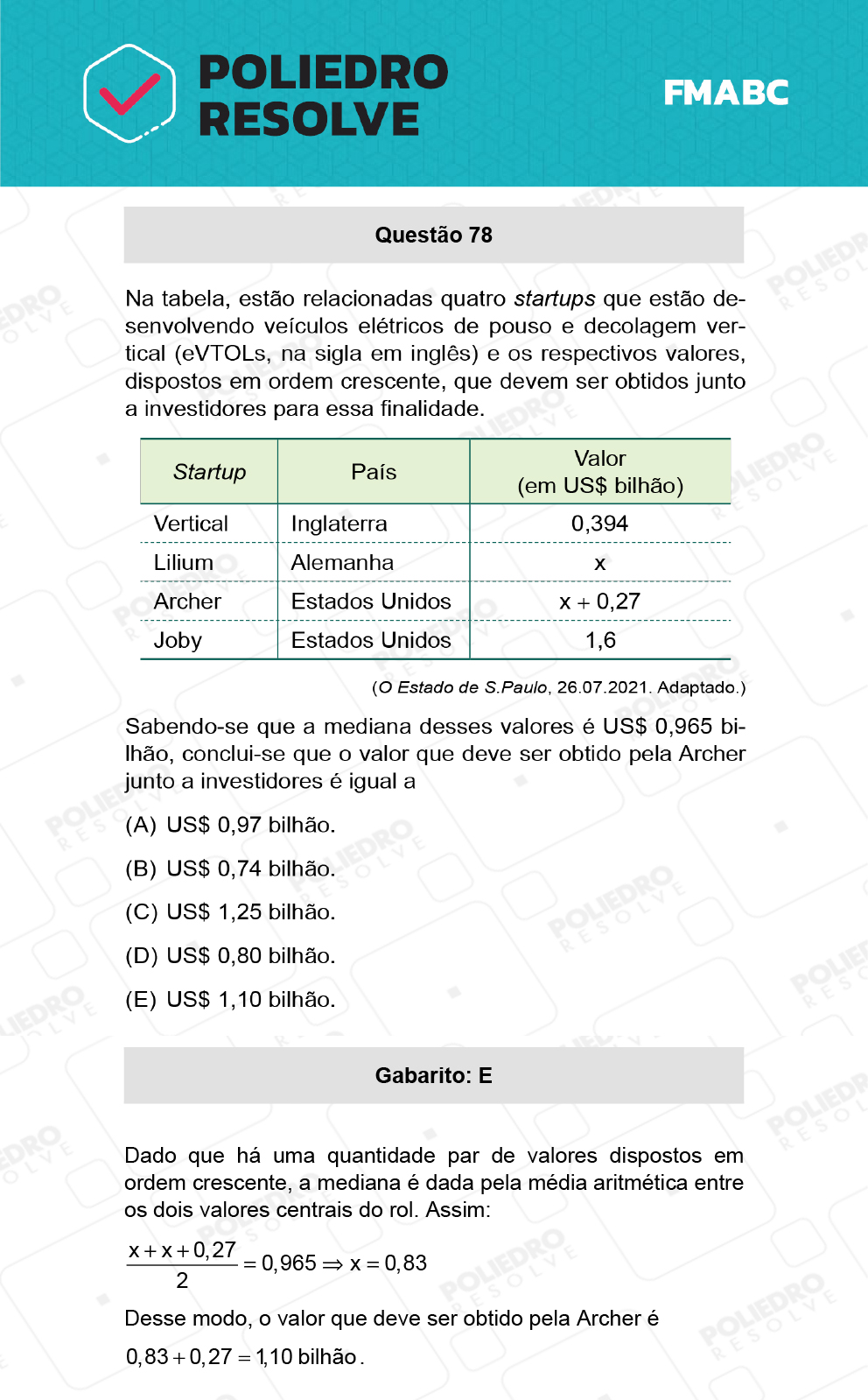 Questão 78 - Fase única - FMABC 2022