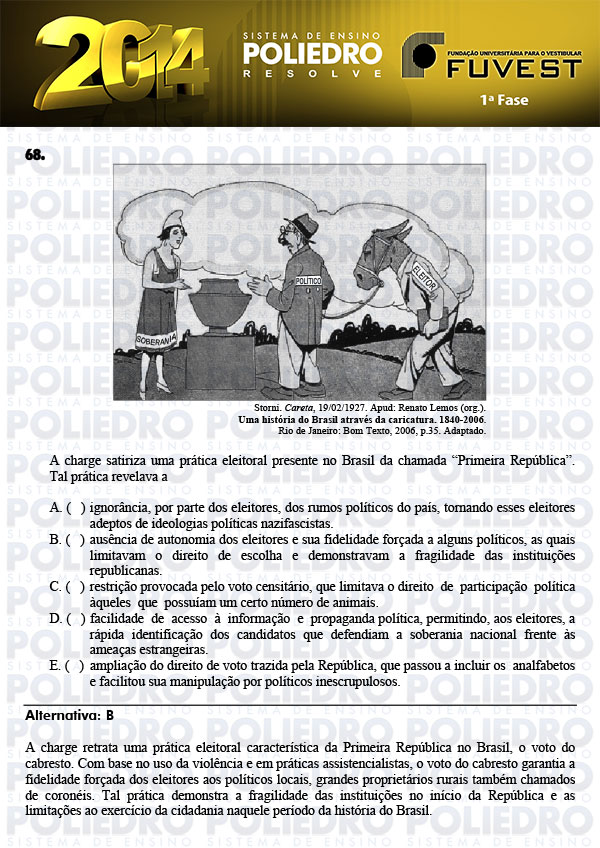 Questão 68 - 1ª Fase - FUVEST 2014