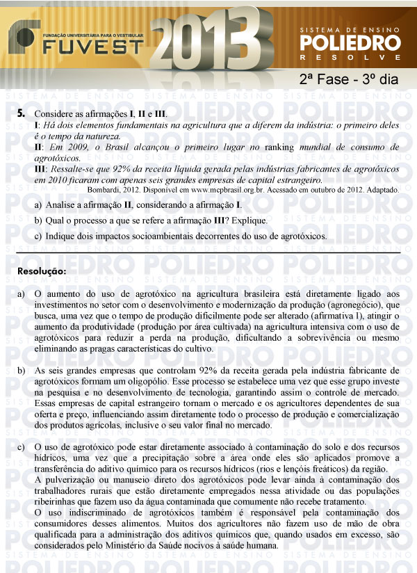 Dissertação 5 - 2ª Fase 3º Dia - FUVEST 2013