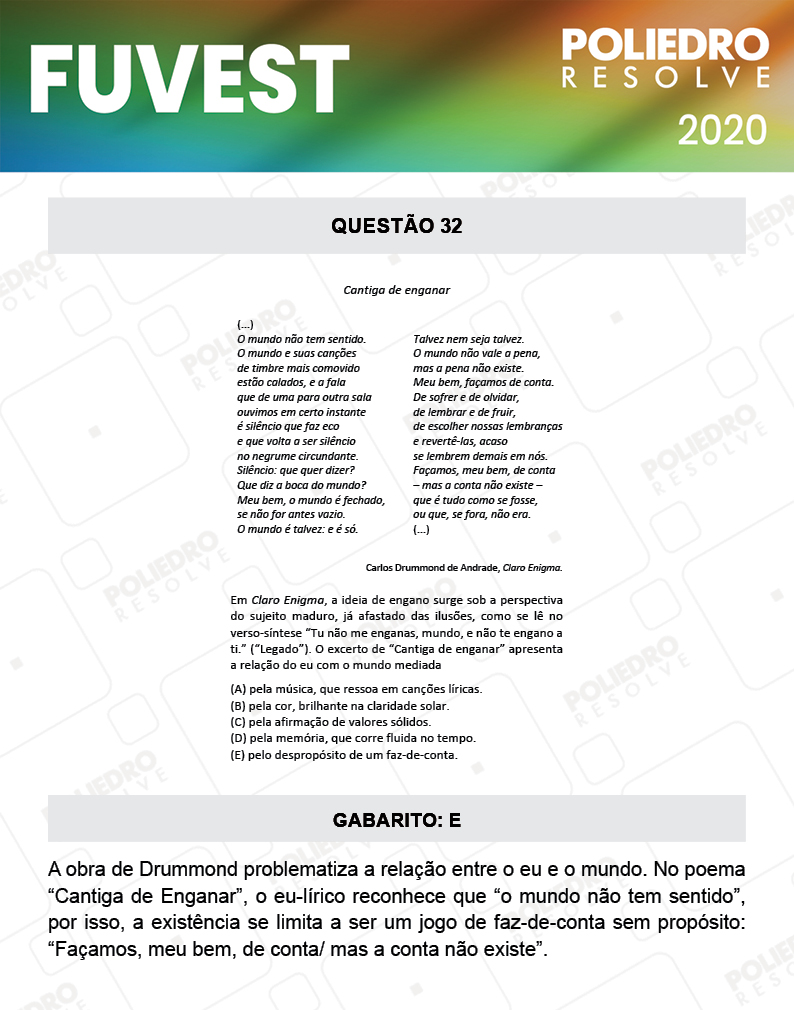 Questão 32 - 1ª Fase - Prova V - FUVEST 2020