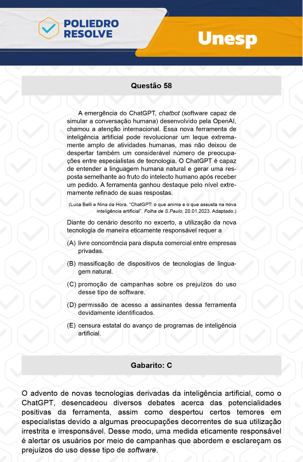 Questão 58 - 1ª Fase - UNESP 2024