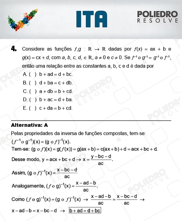 Questão 4 - Matemática - ITA 2018