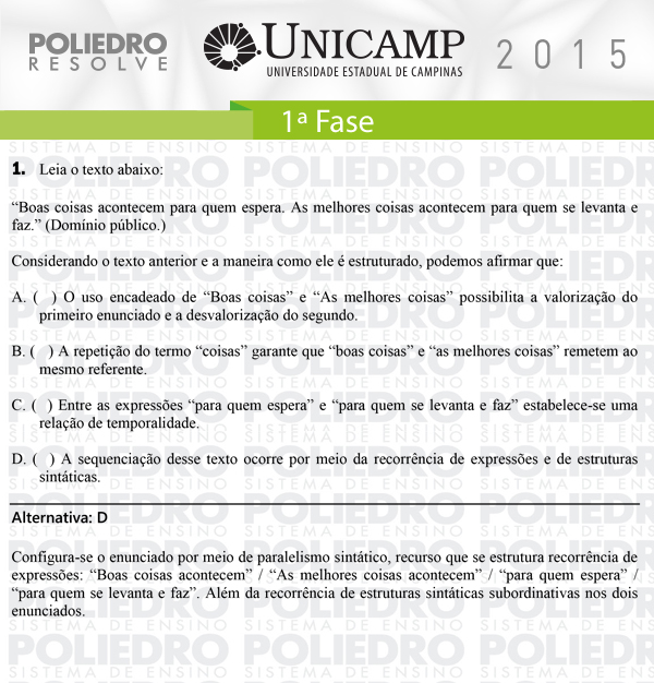 Questão 1 - 1ª Fase - UNICAMP 2015