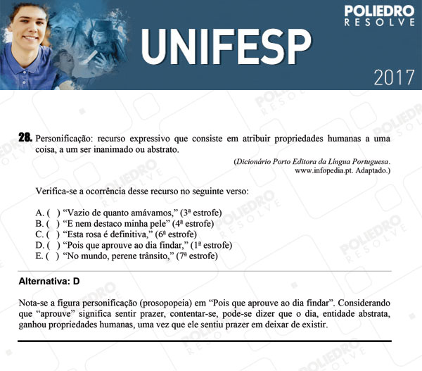 Questão 28 - 1º dia - UNIFESP 2017