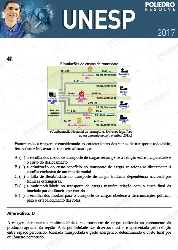 Questão 47 - 1ª Fase - UNESP 2017