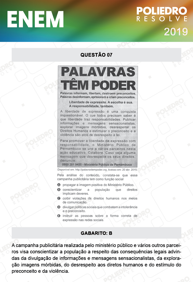 Questão 7 - 1º DIA - PROVA AMARELA - ENEM 2019