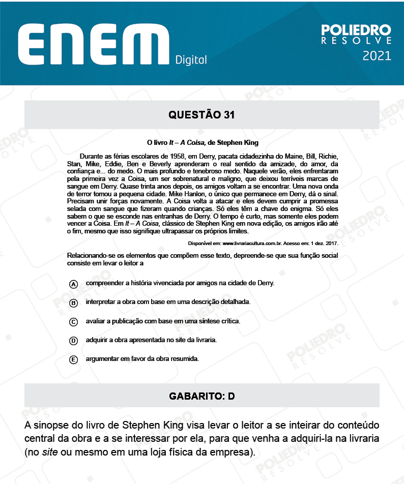 Questão 31 - 1º Dia - Prova Azul - Espanhol - ENEM DIGITAL 2020