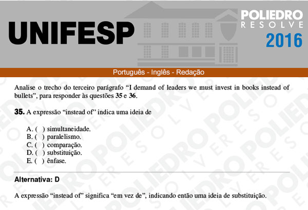 Questão 35 - Línguas - UNIFESP 2016