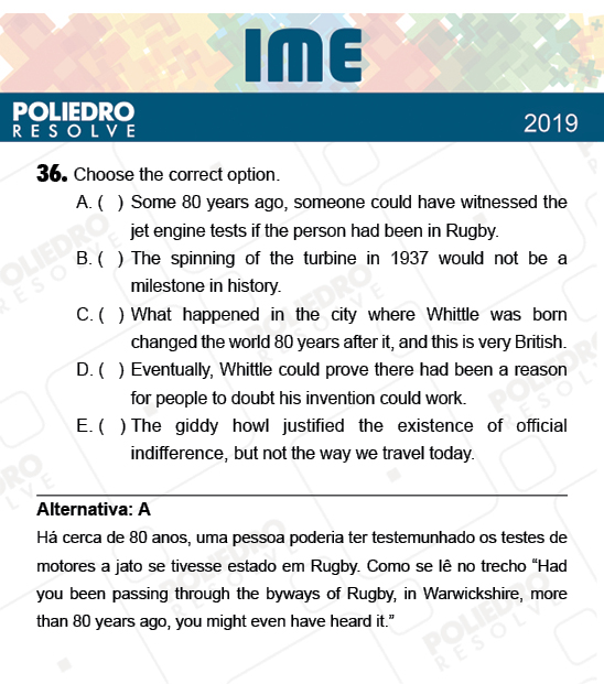 Questão 36 - 2ª Fase - Português/Inglês - IME 2019