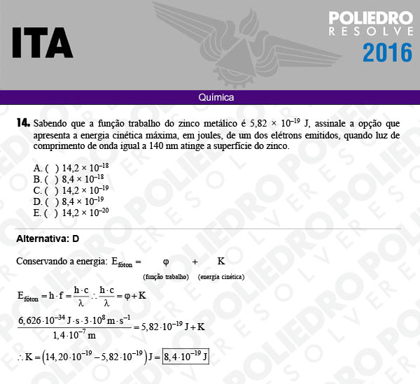 Questão 14 - Química - ITA 2016