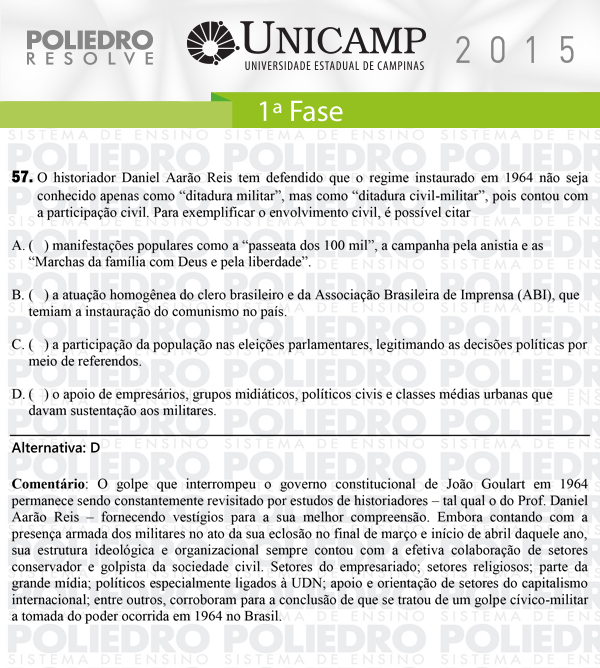 Questão 57 - 1ª Fase - UNICAMP 2015