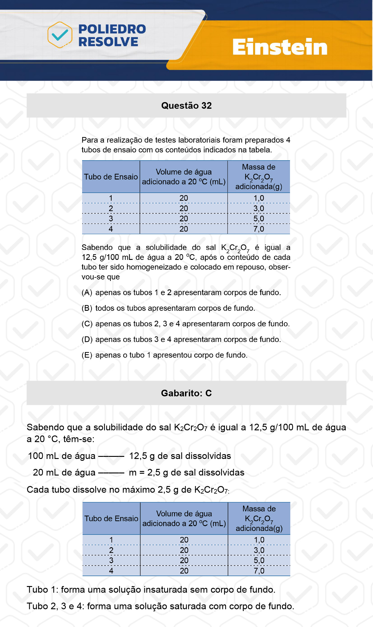 Questão 32 - Fase única - EINSTEIN 2024