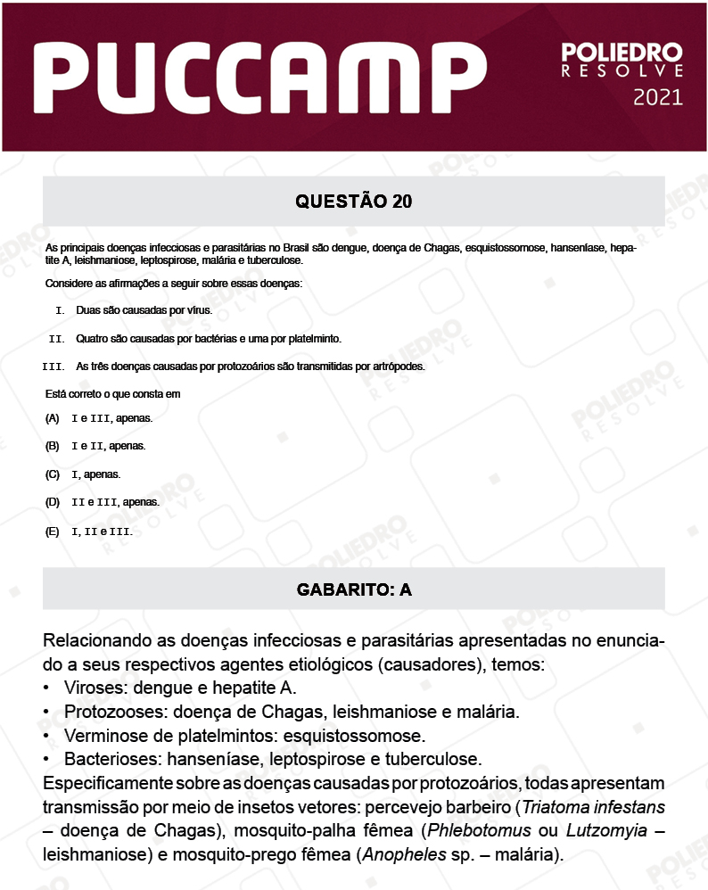 Questão 20 - MEDICINA - PUC-Campinas 2021