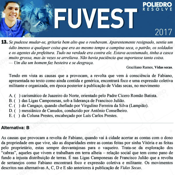 Questão 13 - 1ª Fase - FUVEST 2017