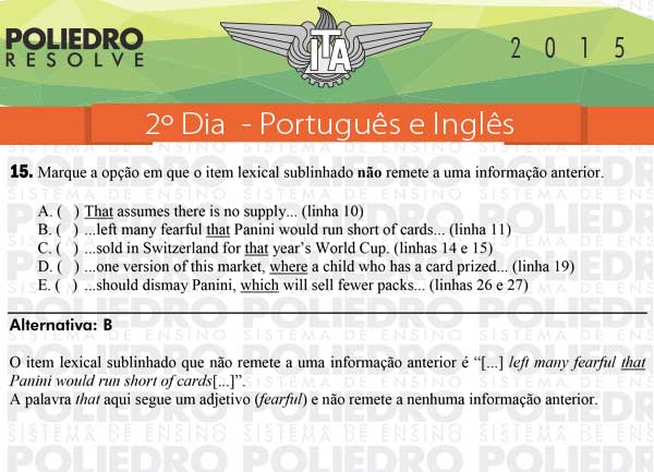 Questão 15 - Português e Inglês - ITA 2015