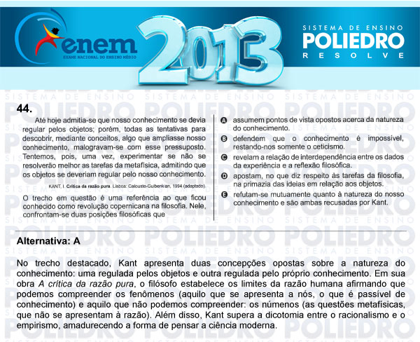 Questão 44 - Sábado (Prova Amarela) - ENEM 2013