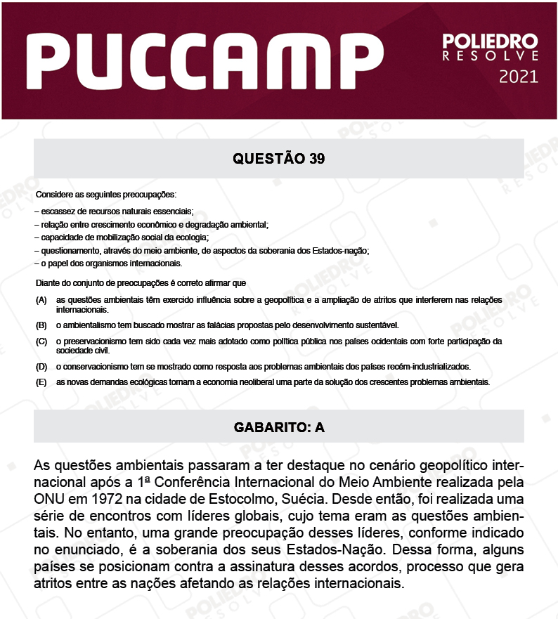 Questão 39 - MEDICINA - PUC-Campinas 2021