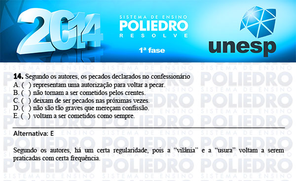 Questão 14 - 1ª Fase - UNESP 2014