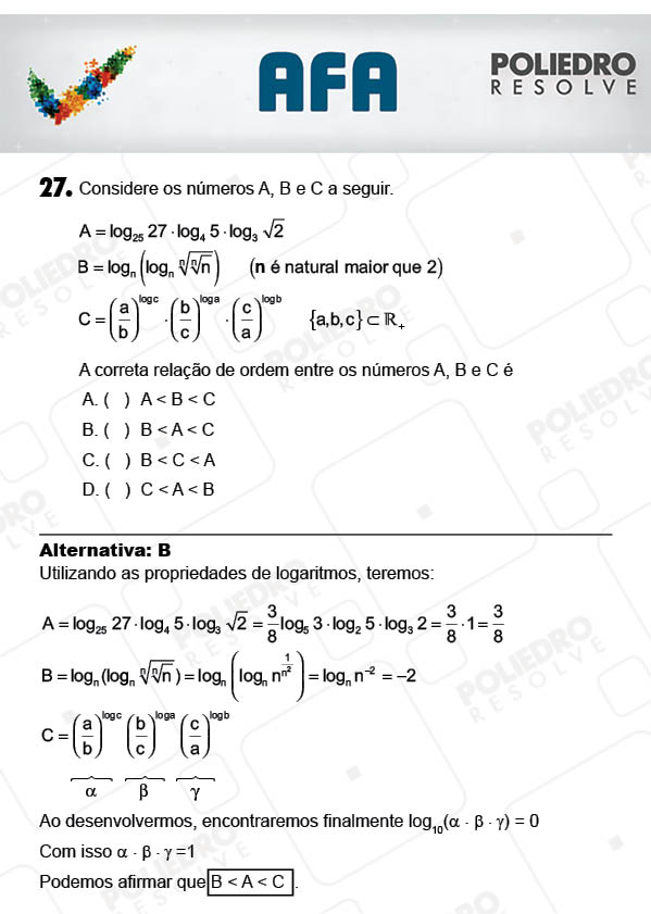 Questão 27 - Prova Modelo A - AFA 2018