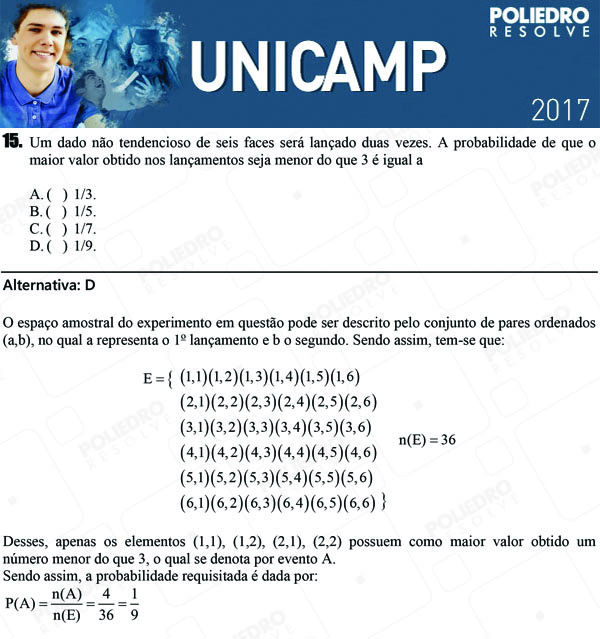 Questão 15 - 1ª Fase - UNICAMP 2017