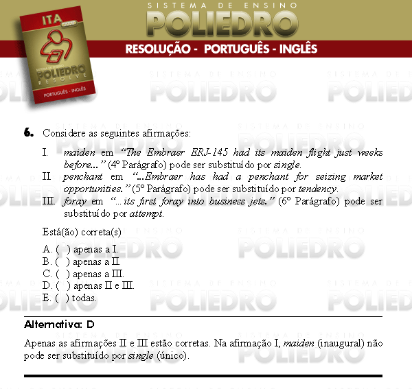 Questão 6 - Português e Inglês - ITA 2008