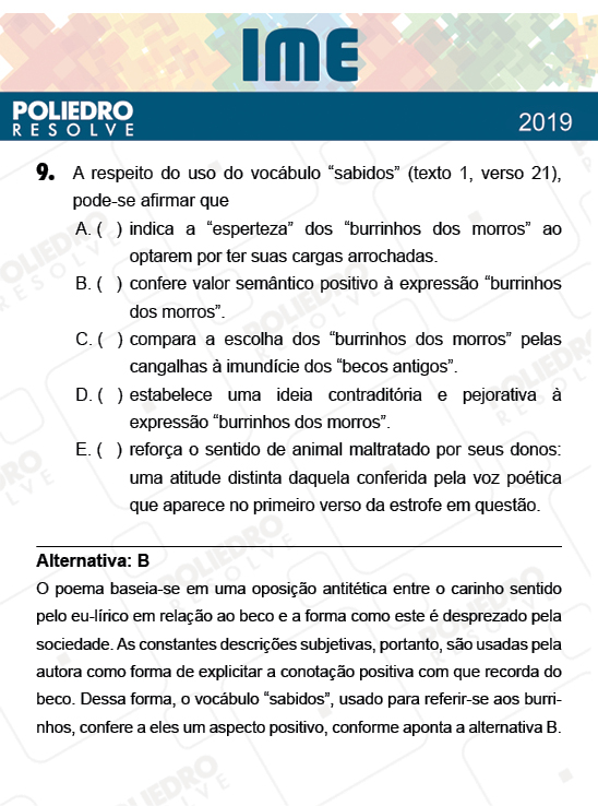 Questão 9 - 2ª Fase - Português/Inglês - IME 2019