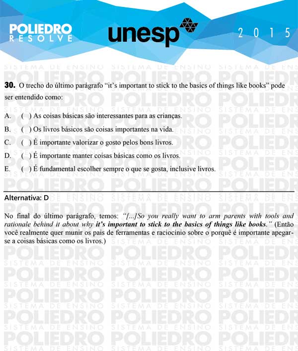 Questão 30 - 1ª Fase - UNESP 2015