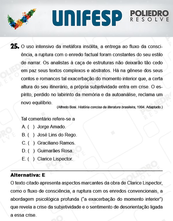 Questão 25 - 1º Dia - UNIFESP 2018