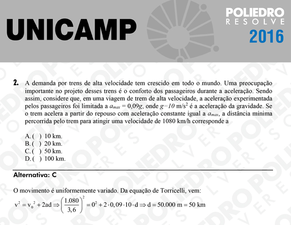 Questão 2 - 1ª Fase - UNICAMP 2016