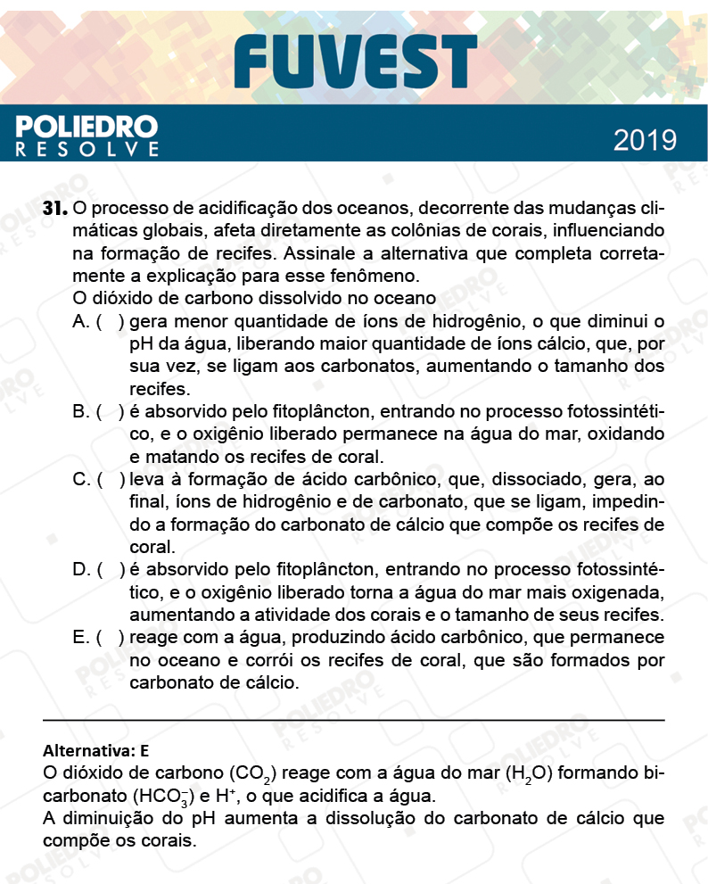 Questão 31 - 1ª Fase - Prova V - FUVEST 2019