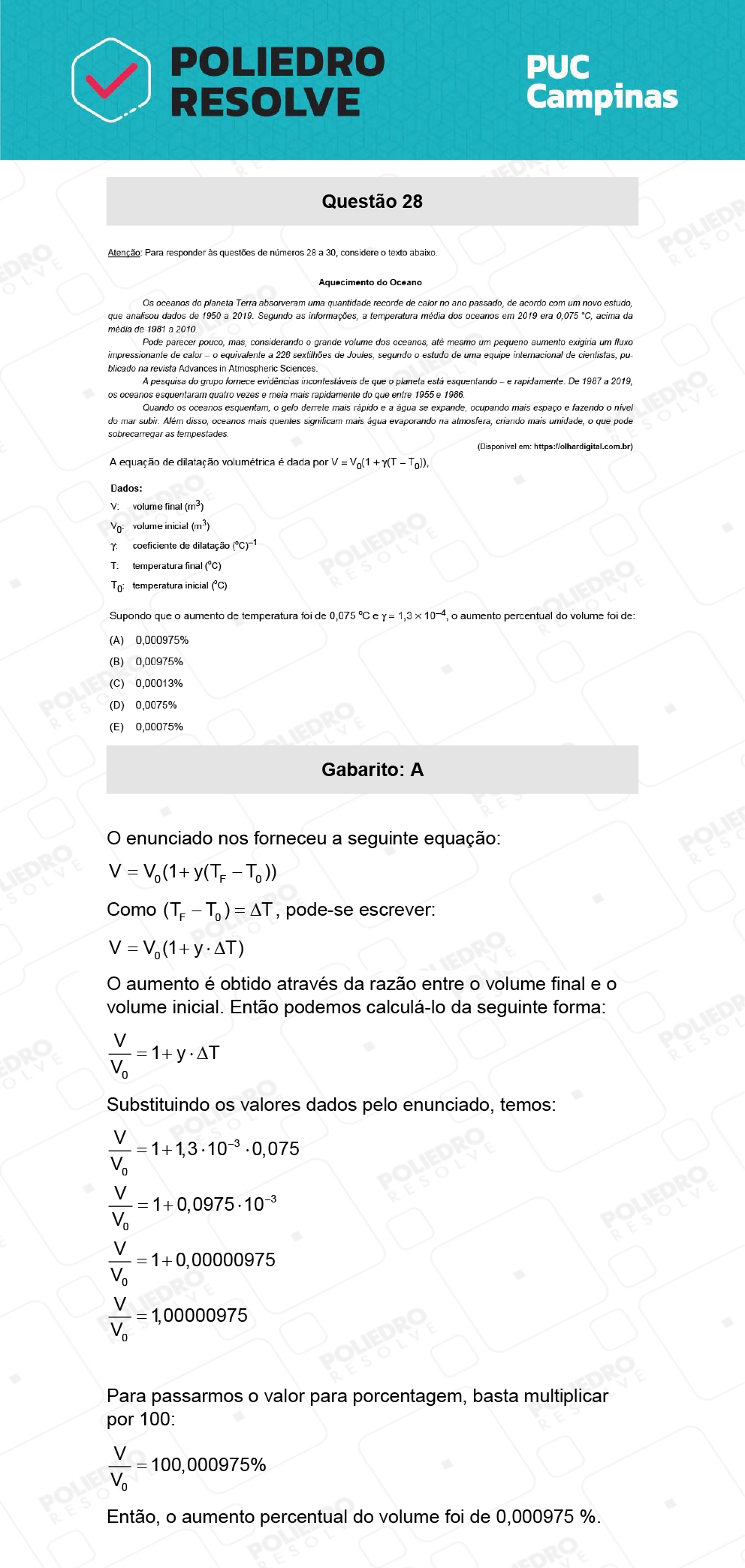 Questão 28 - Demais cursos - PUC-Campinas 2022