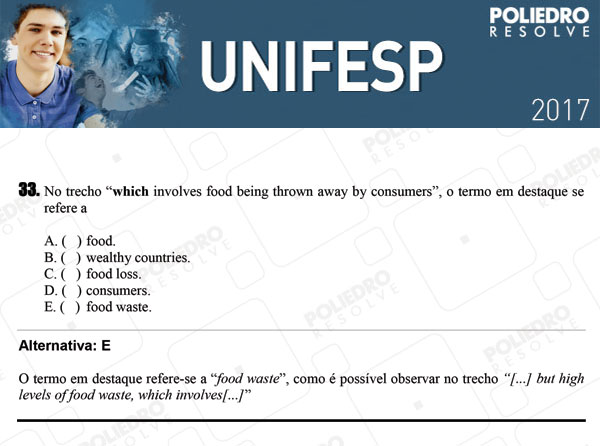 Questão 33 - 1º dia - UNIFESP 2017