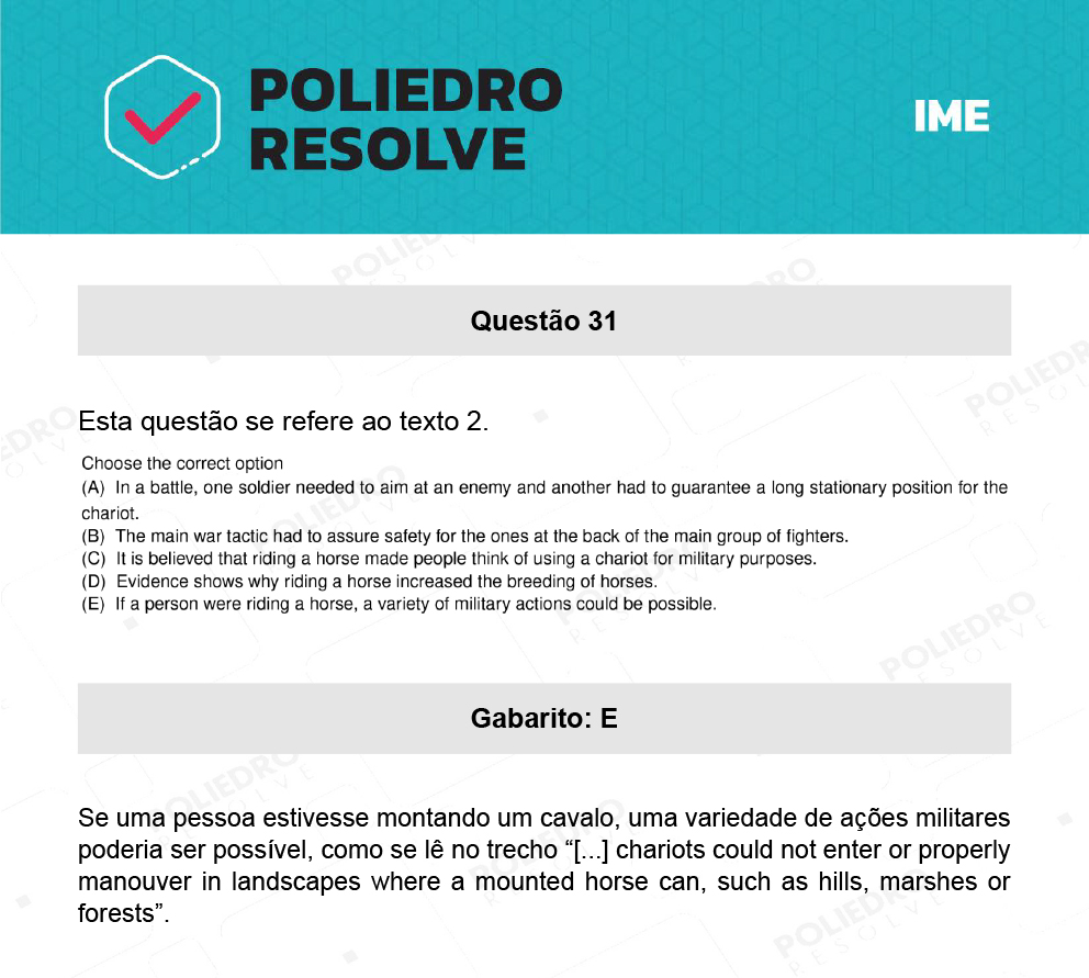 Questão 31 - 2ª Fase - Português/Inglês - IME 2022