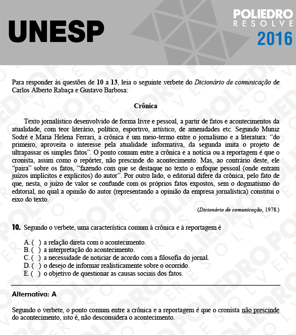 Questão 10 - 1ª Fase - UNESP 2016