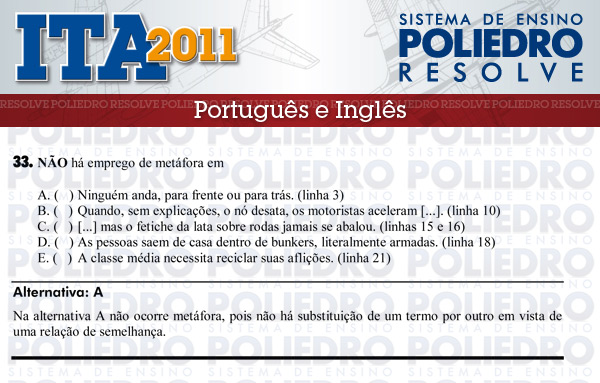 Questão 33 - Português e Inglês - ITA 2011