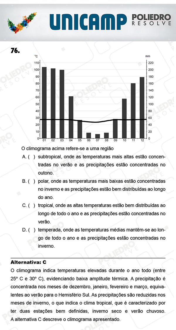 Questão 76 - 1ª Fase - PROVA Q - UNICAMP 2018