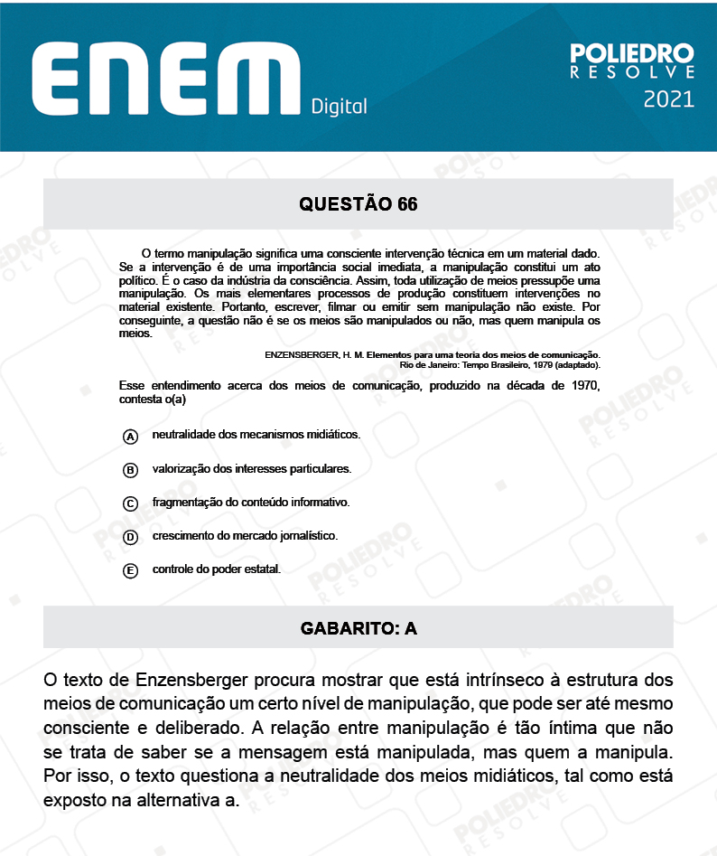 Questão 66 - 1º Dia - Prova Branca - Espanhol - ENEM DIGITAL 2020