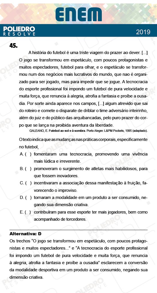 Questão 45 - 1º Dia - PROVA ROSA - ENEM 2018