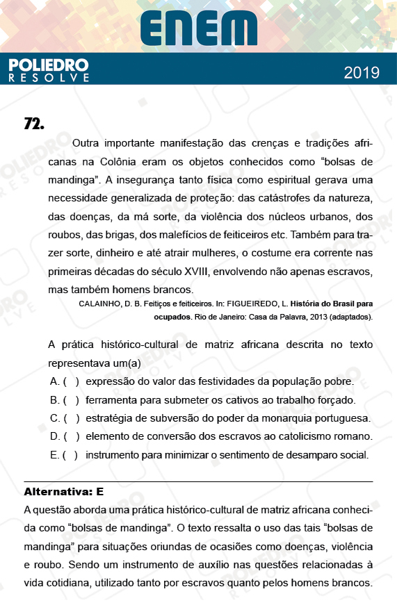 Questão 72 - 1º Dia - Prova AMARELA - ENEM 2018