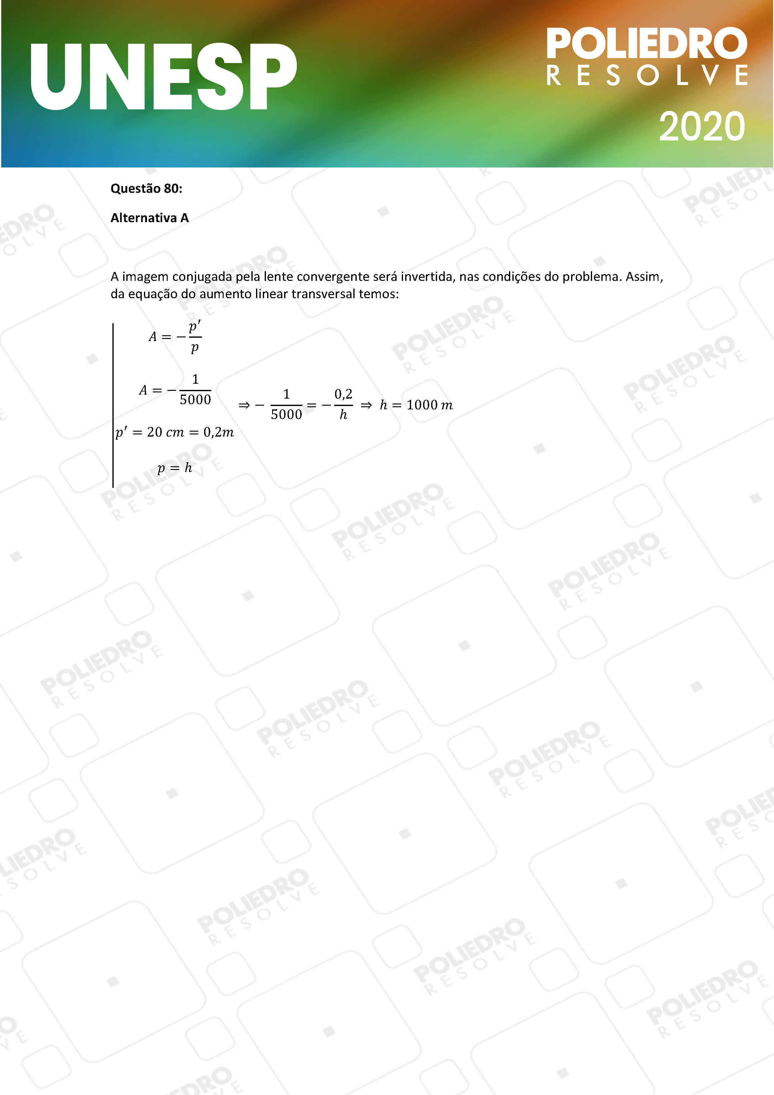 Questão 80 - 1ª Fase - UNESP 2020