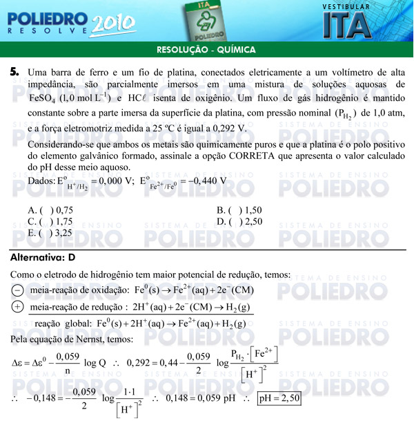 Questão 5 - Química - ITA 2010