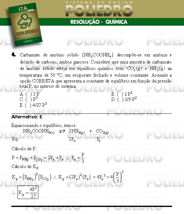 Questão 4 - Química - ITA 2008