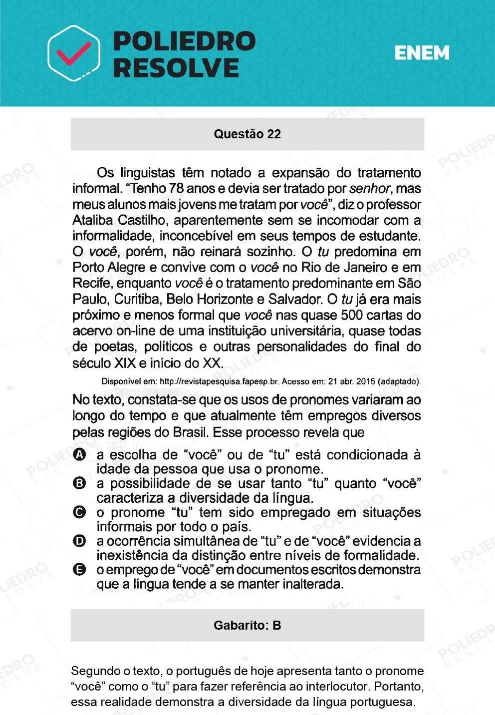 Questão 22 - 1º Dia - Prova Azul - ENEM 2021