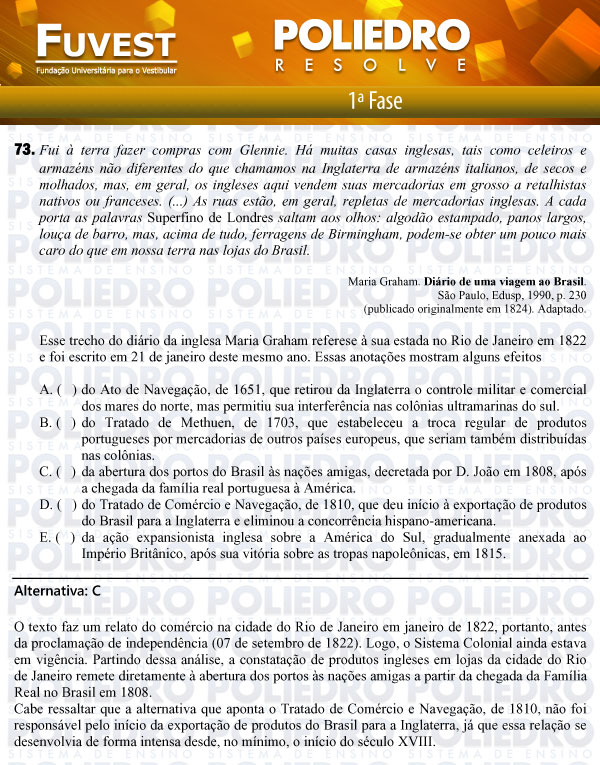 Questão 73 - 1ª Fase - FUVEST 2012