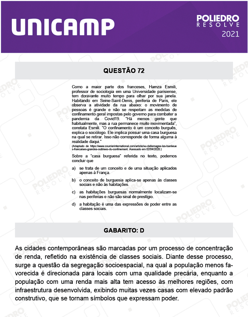 Questão 72 - 1ª Fase - 1º Dia - E e G - UNICAMP 2021