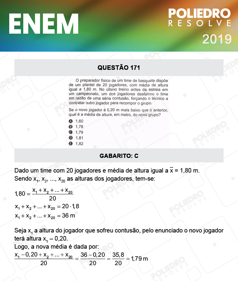 Questão 171 - 2º DIA - PROVA ROSA - ENEM 2019