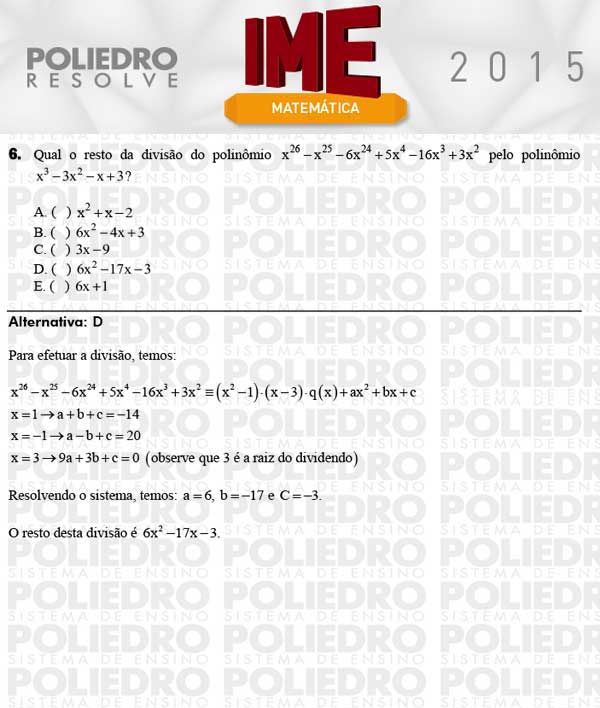 Questão 6 - Objetiva - IME 2015