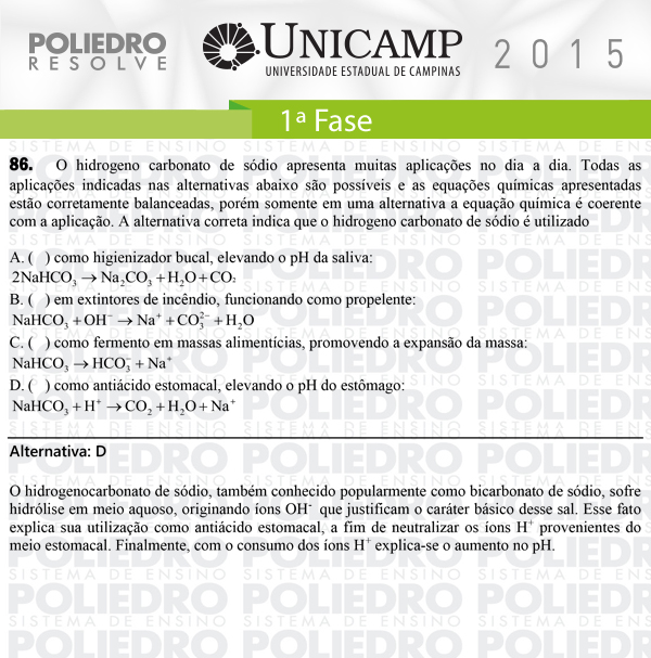 Questão 86 - 1ª Fase - UNICAMP 2015