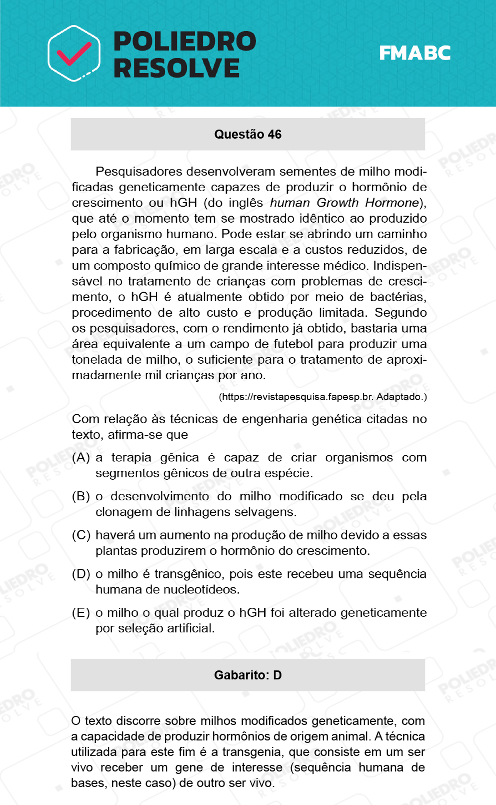 Questão 46 - Fase única - FMABC 2022