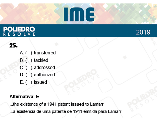 Questão 25 - 2ª Fase - Português/Inglês - IME 2019